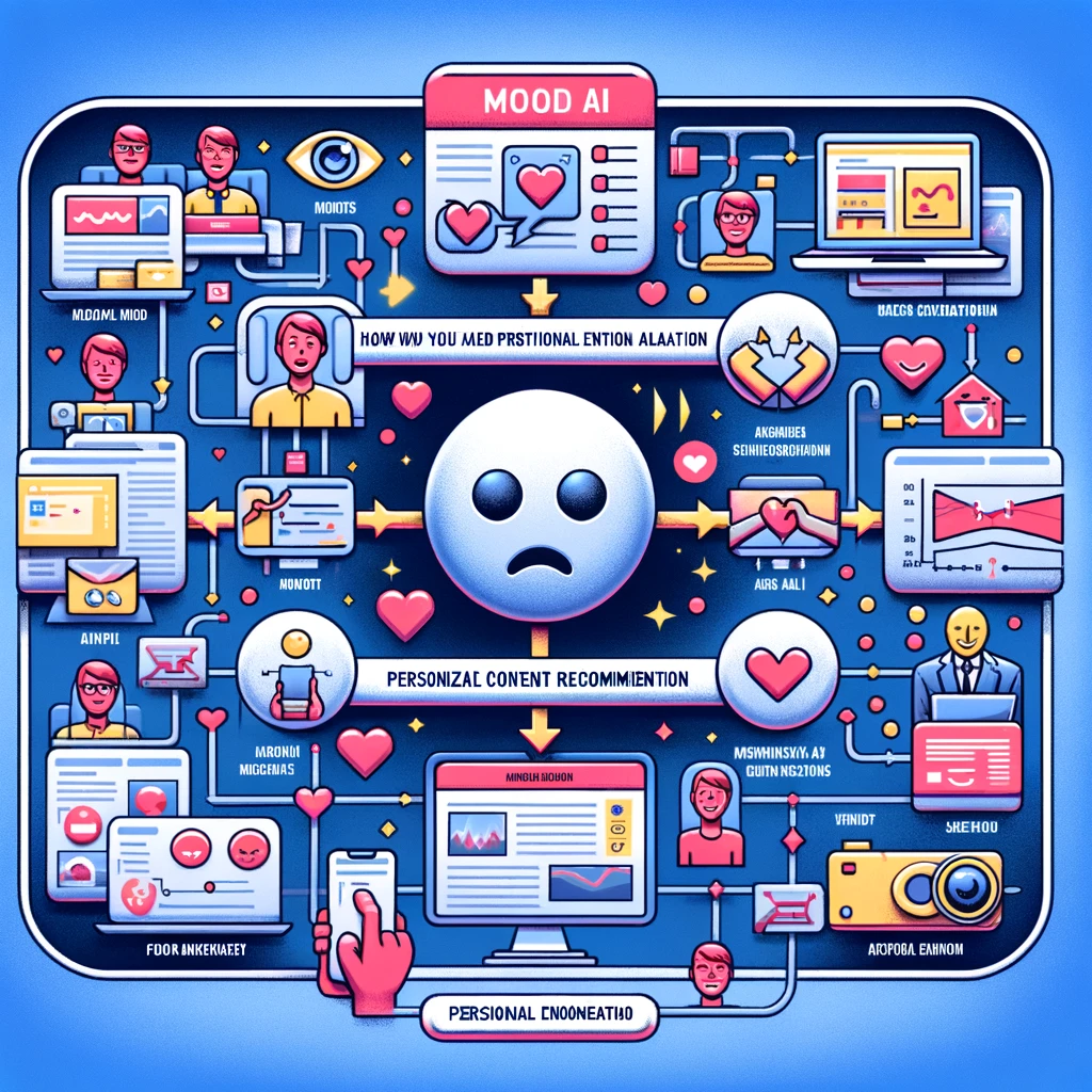Infographic explaining Mood AI's workflow from emotional data analysis to personalized recommendations on Taranify